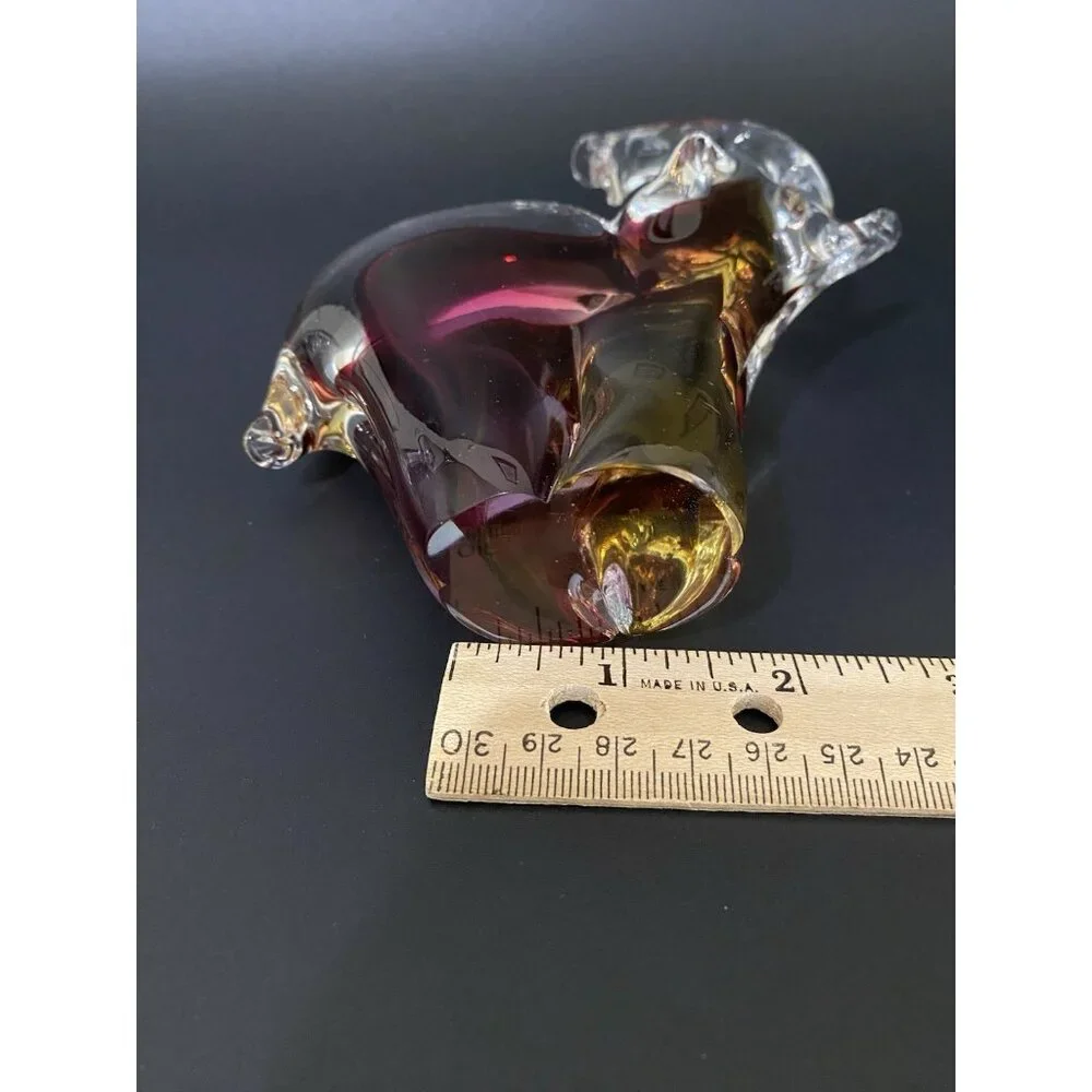 Clear Glass Elephant Figurine Paperweight Purple & Amber Collector 6